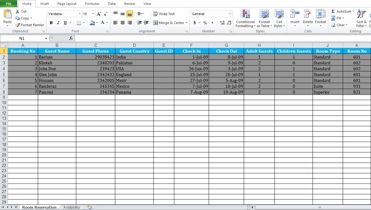 Sample of Hotel Reservation Template - Excel TMP