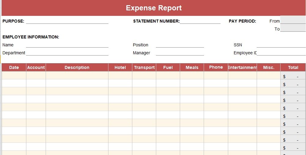 Printable Expense Report Template (Simple Spreadsheets) - Excel Tmp