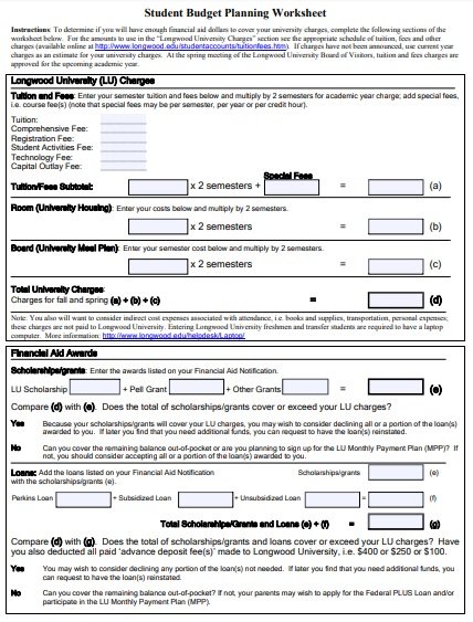 Budget Worksheet For College Students - Excel TMP