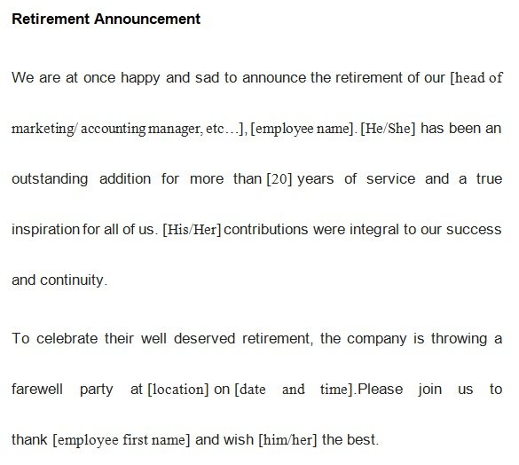 14 Effective Retirement Announcement Letter Templates Word Pdf Excel Tmp 9350