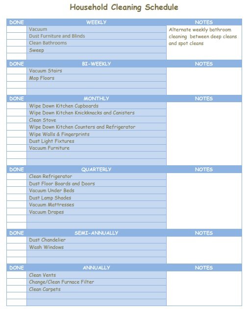 House Cleaning Schedule Template Word Excel PDF Excel TMP