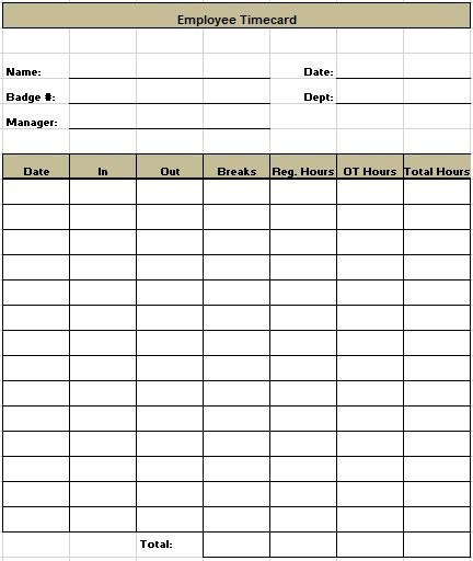 Free Time Card Template Excel & Word [Daily, Weekly, Monthly] - Excel TMP