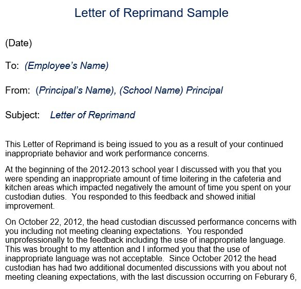 Letter Of Reprimand For Employee Performance [MS Word] - Excel TMP