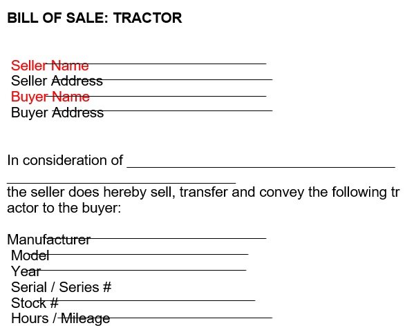 Printable Tractor Bill Of Sale Form Ms Word Excel Tmp 2564