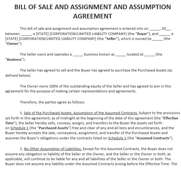 assignment and assumption vs bill of sale