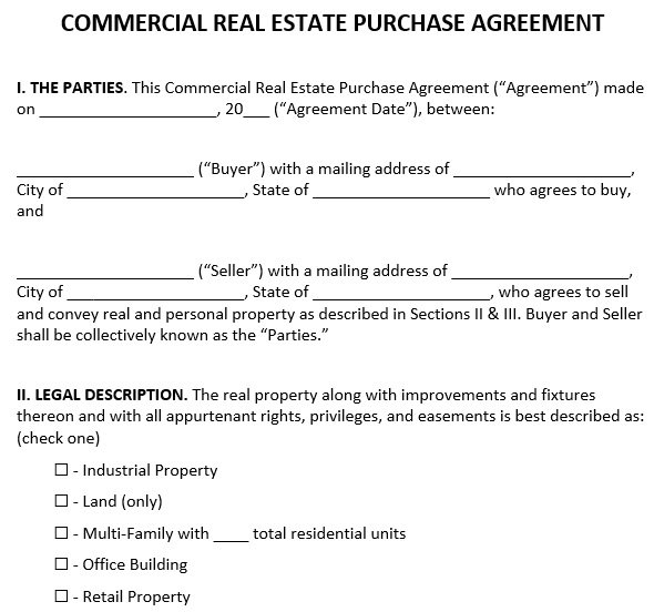 Free Real Estate Purchase Agreement Forms & Templates (Word / PDF ...