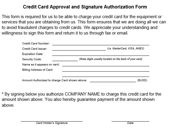 Free Credit Card Authorization Form Templates (Word) - Excel TMP