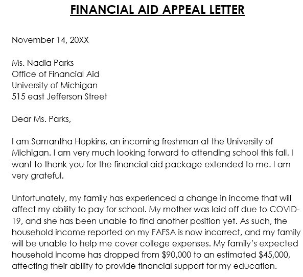 Free Financial Aid Appeal Letter Samples (Word) - Excel TMP