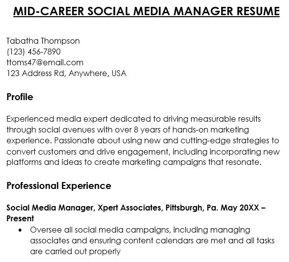 Free Social Media Manager Resume Templates (Word) - Excel TMP