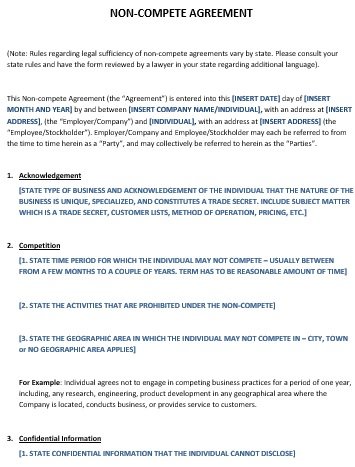 Free Printable Non-Compete Agreement Templates (Word / PDF) - Excel TMP